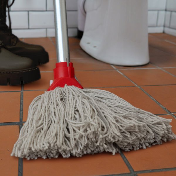 Red Trinity Twine mop in use